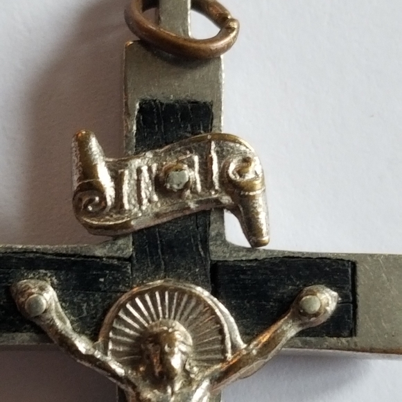 Relisted - Vintage Skull of Adam Pectoral Cross Pendant black silver tone - Picture 9 of 9